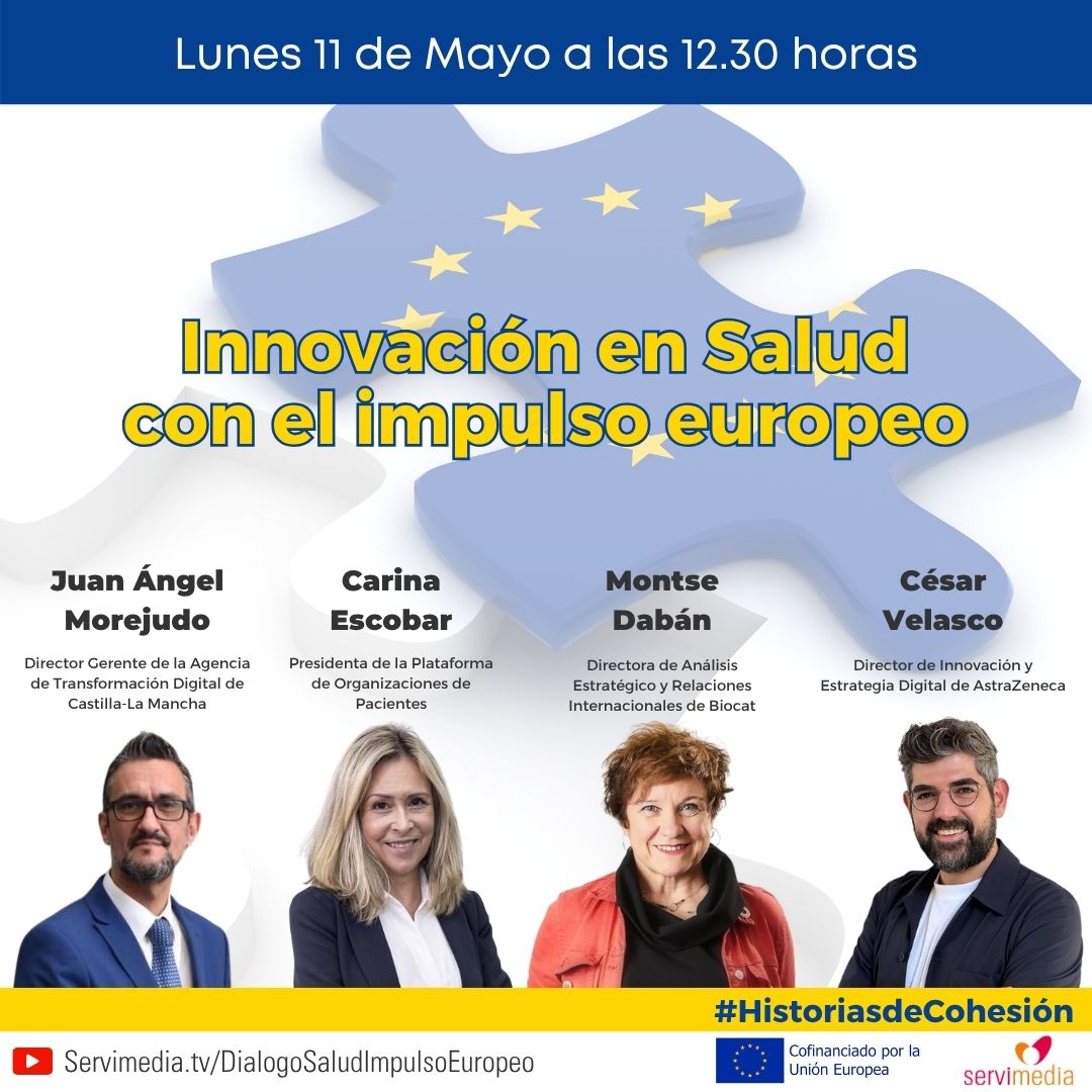 Cartel del diálogo Innovación en salud con el impulso europeo de #HistoriasdeCohesión