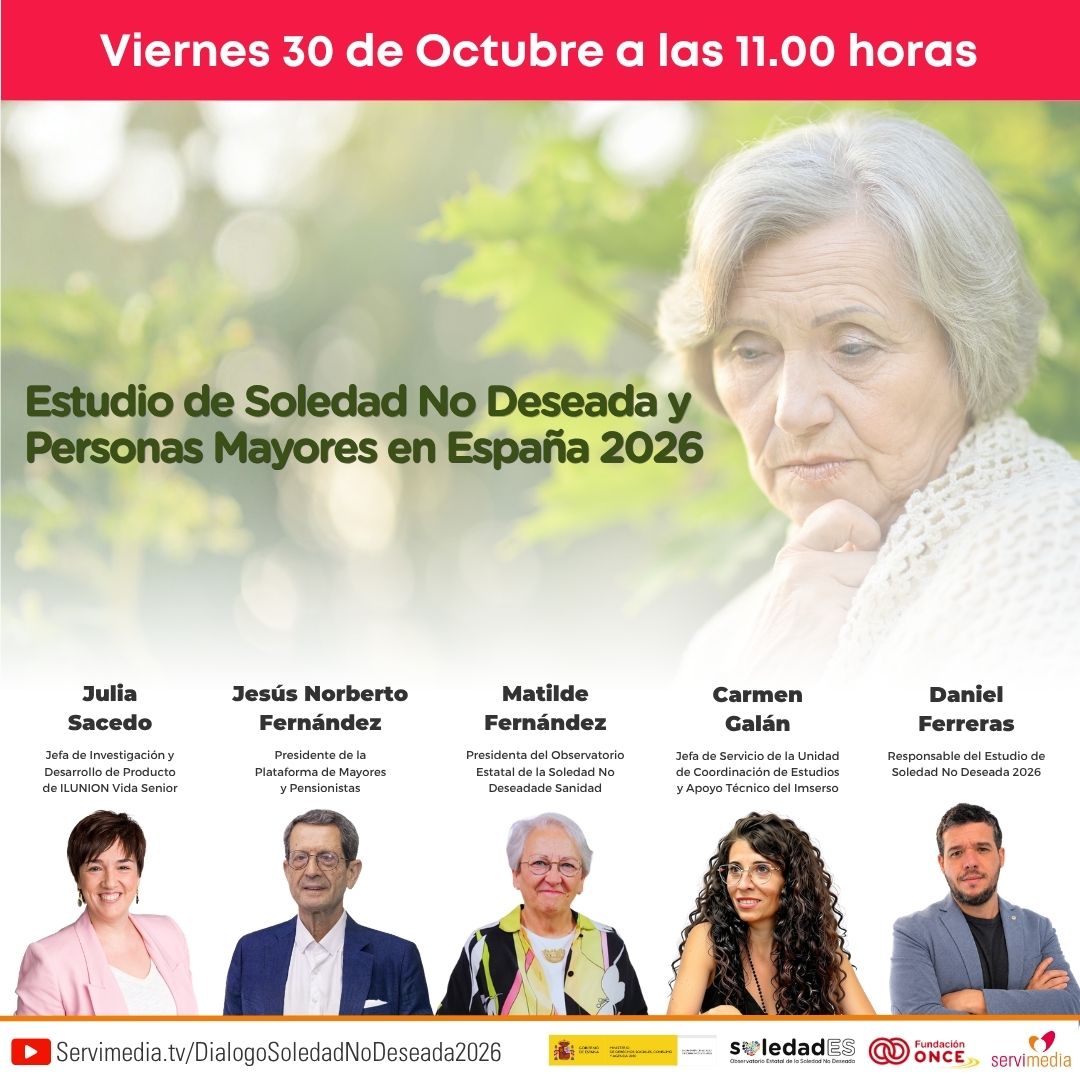 Cartel del diálogo sobre el Estudio de Soledad No Deseada y Personas Mayores en España 2026