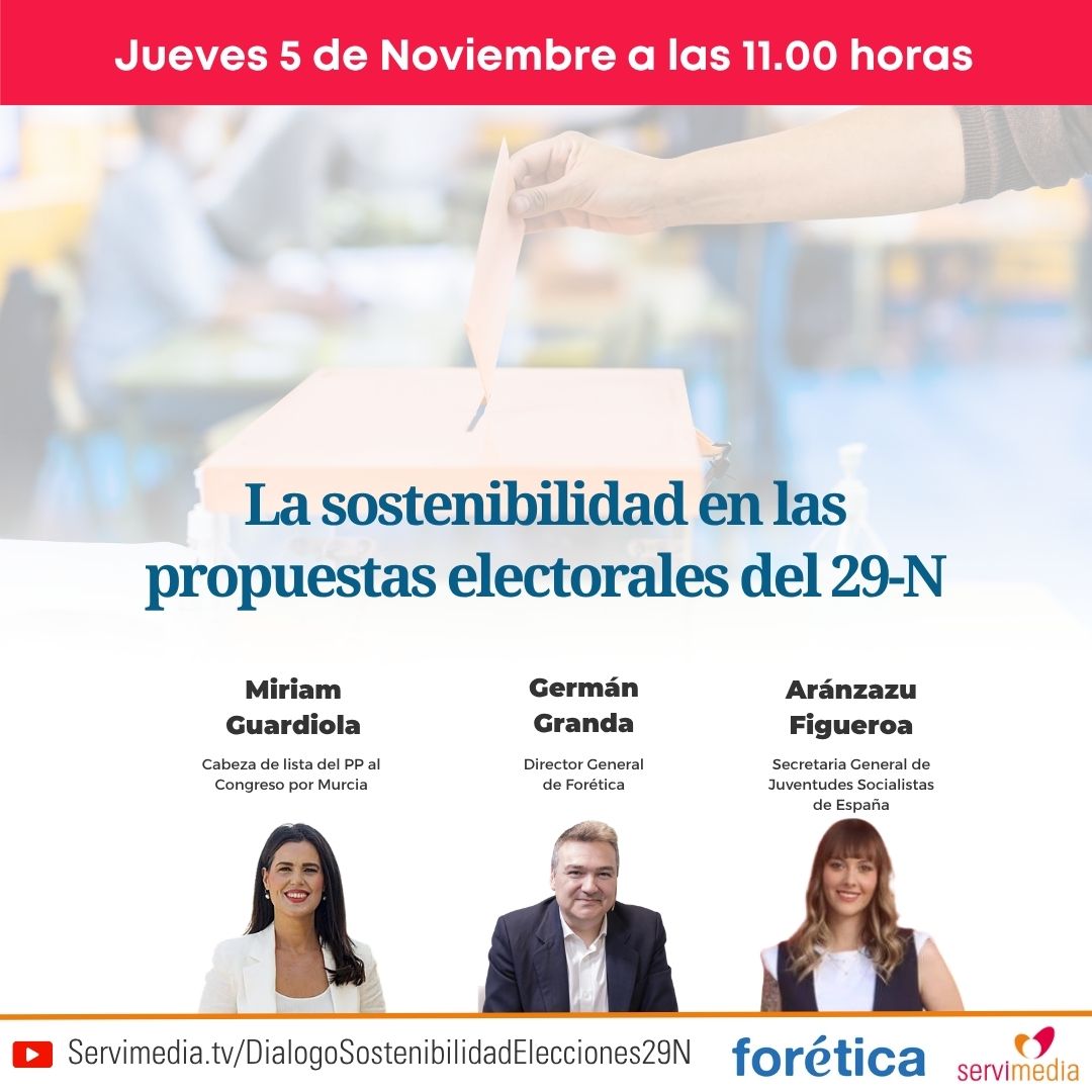 Cartel del diálogo sobre La sostenibilidad en las propuestas electorales del 29-N