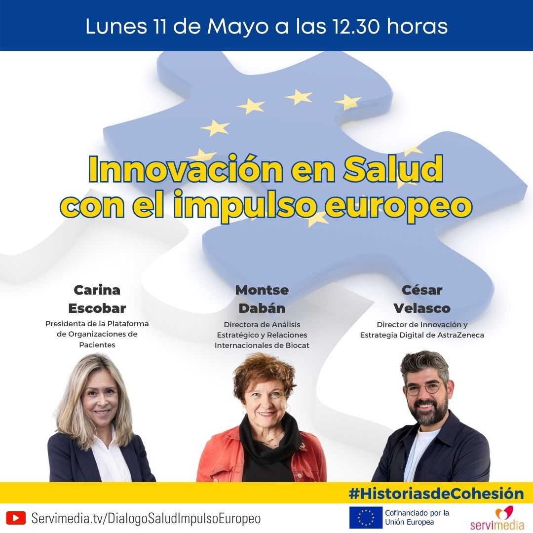 Cartel del diálogo Innovación en salud con el impulso europeo de #HistoriasdeCohesión