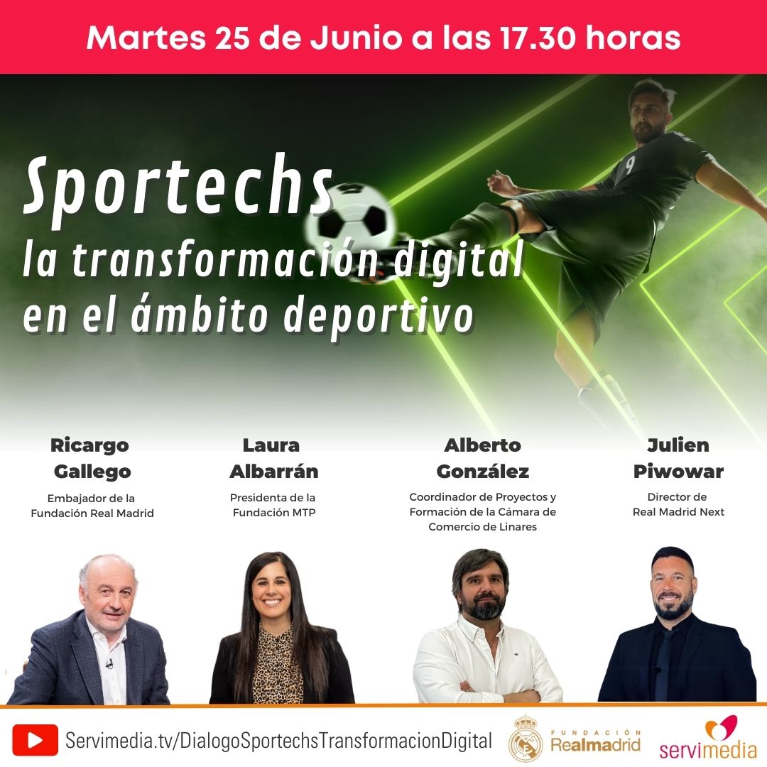 Cartel del diálogo sobre Sportechs y la transformación digital en el ámbito deportivo
