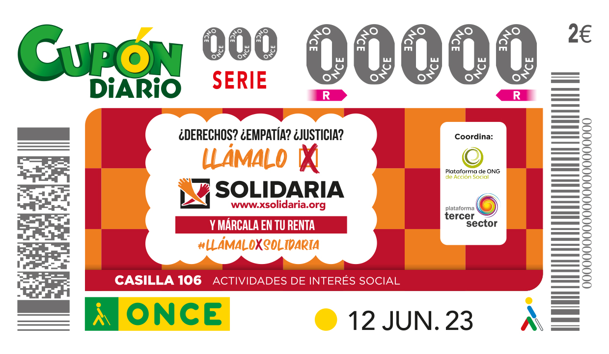 Cupón de la ONCE del 12 de junio para promocionar la X Solidaria